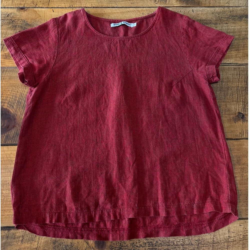 Pyne and Smith Womens Brick Red Blouse Pullover Top European Flax Linen Medium
